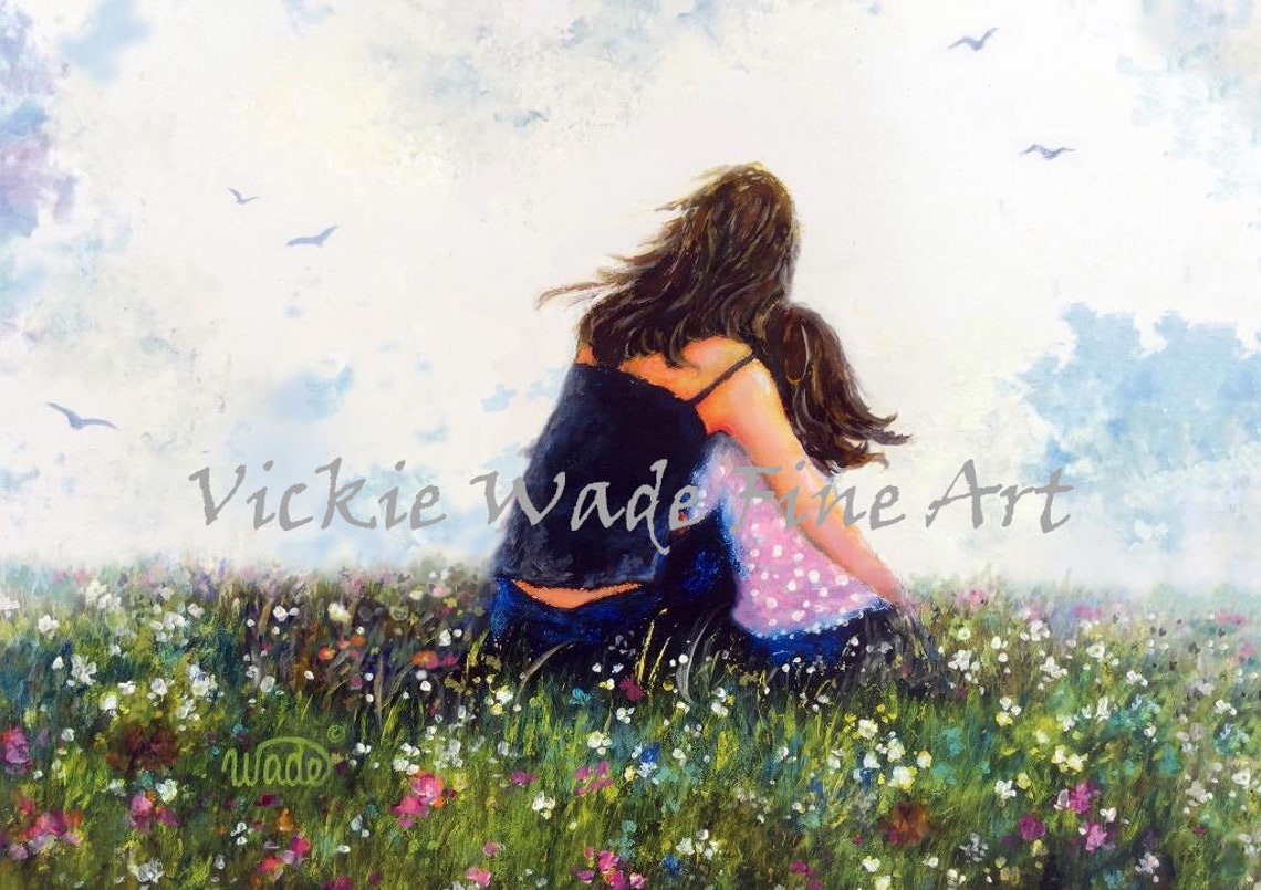 Mother Daughter Art Print Mom Daughter Hugging Wall Art Mum | Etsy