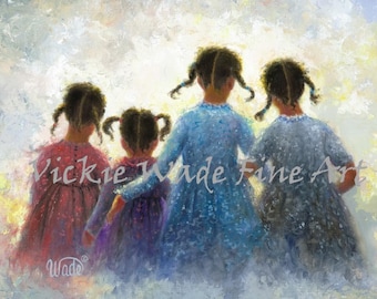 Four Sisters Art Print: African American Girls with Pigtails