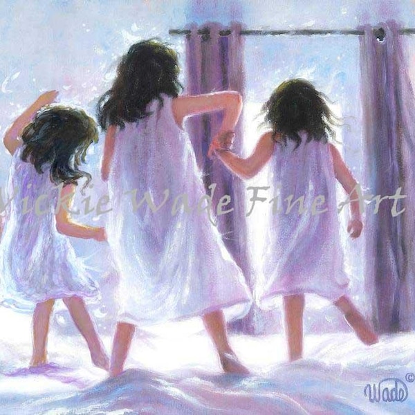 Lámina artística "Tres Hermanas": Decoración de pared lavanda para dormitorio de niña