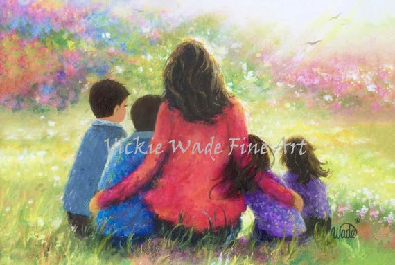 Mother and Four Children Art Print: Flower Garden Family Portrait