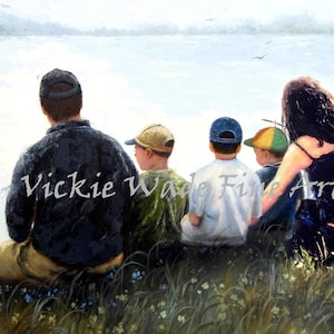 Family of Five Art Print: Father, Mother, Three Sons by Lake