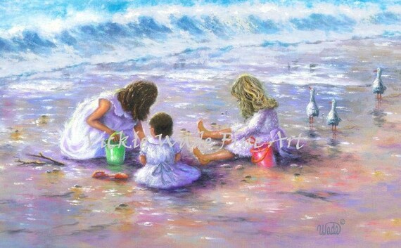 Three Beach Girls Art Print Beach Children Paintings Three | Etsy