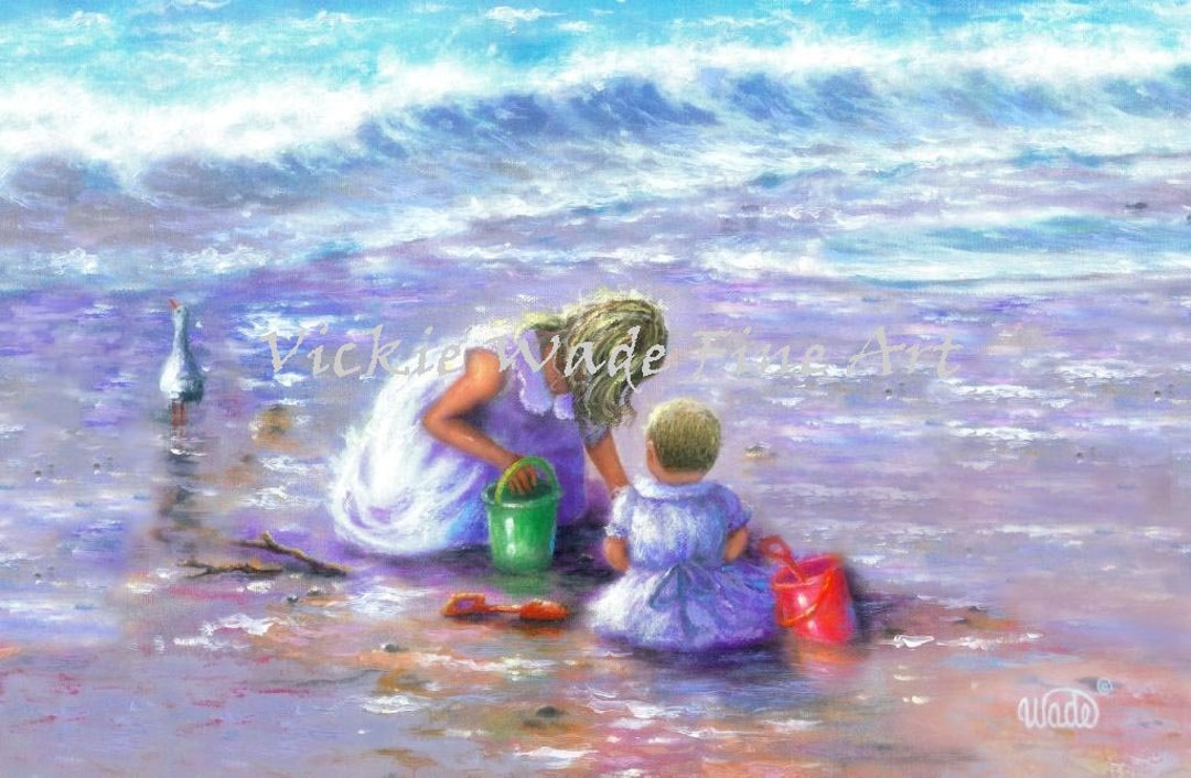 Two Beach Girls Art Print: Sisters Shelling by the Sea - Etsy
