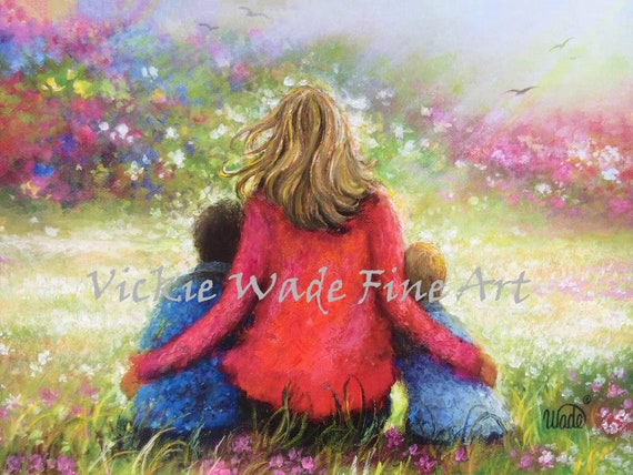 Mother Two Sons Art Print Two Boys Mom Motherhood Garden Etsy