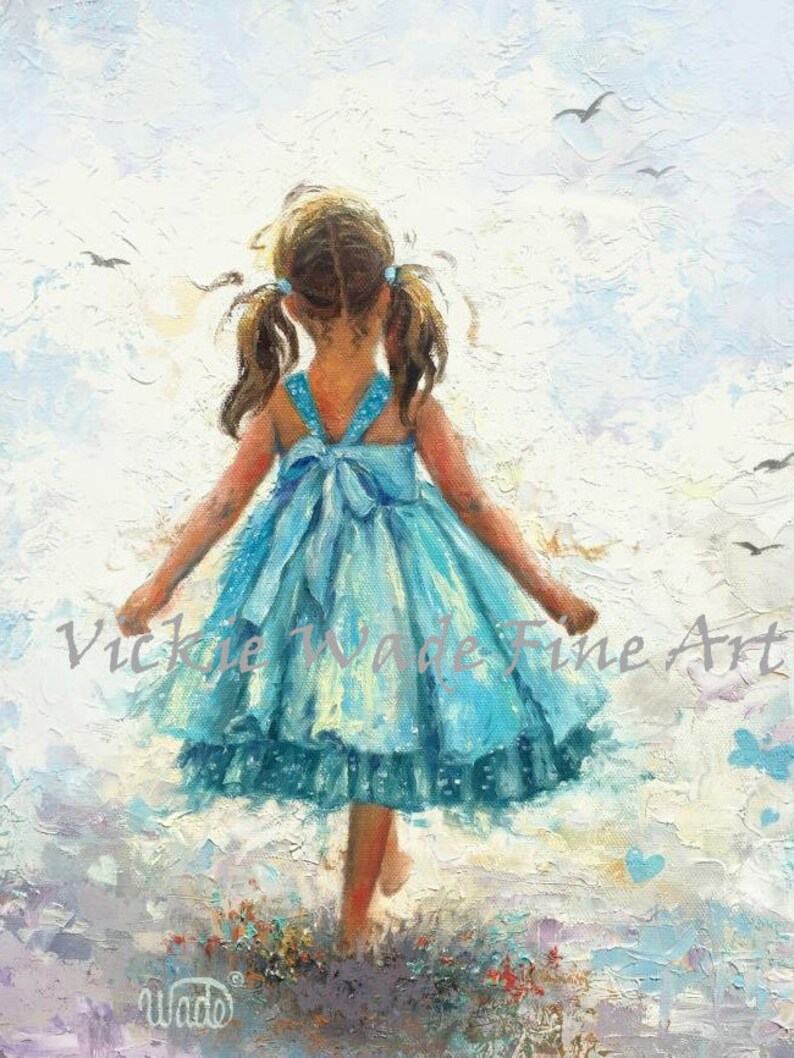 Little Girl Art Print Girls Room Wall Art Aqua Turquoise | Etsy