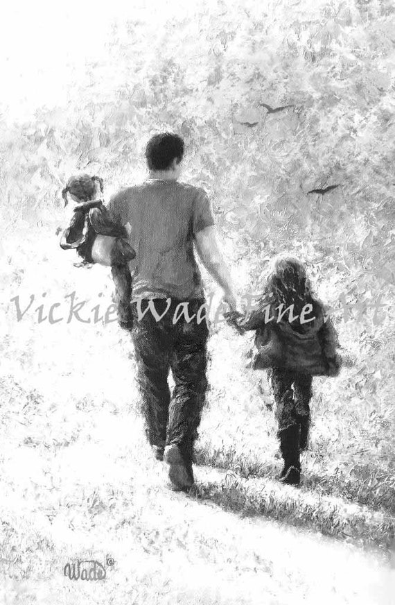 Father Two Daughters Art Print, Walking With Dad, Dad and Two Daughters, Dad  Carrying Daughter, Hand in Hand, Holding Hands, Vickie Wade - Etsy Israel