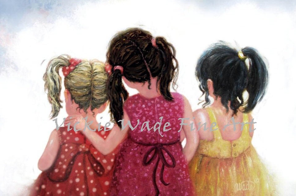 Three Sisters Art Print: Blonde, Brunette & Black Hair Girls - Etsy