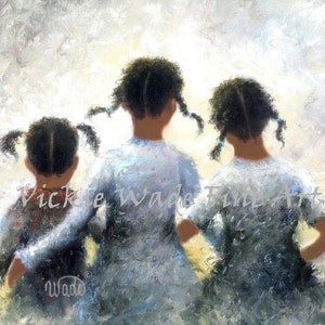 Three Sisters African American Art Print, Pigtails, three black sisters hugging, three black girls, three black daughters, Vickie Wade Art image 2