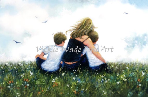 Mother and Two Sons Art Print: Loving Family Portrait - Etsy