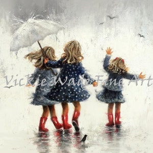 Three Sisters Rain Art Print, three girls paintings, three rain sisters, sisters paintings, girls room art, three daughters, Vickie Wade Art image 5