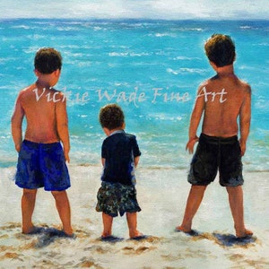 Three Beach Boys Art Print: Aqua Sea, Brothers by Vickie Wade