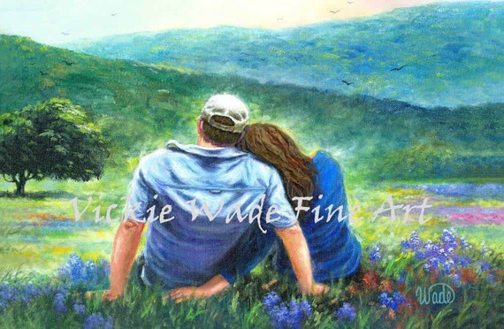Loving Couple Art Print, Texas Landscape, Anniversary Gift - Etsy