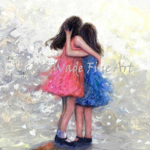 Sisters Art Print two sisters hugging, girls, sister wall decor, black and white sister art, sister gift, best friends, Vickie Wade Art image 1