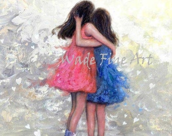 Sisters Art Print two sisters hugging, girls, sister wall decor, black and white sister art, sister gift, best friends, Vickie Wade Art