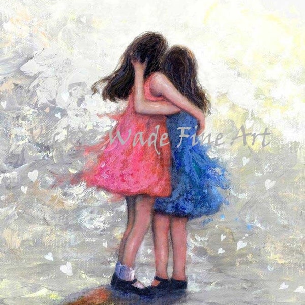 Sisters Art Print two sisters hugging, girls, sister wall decor, black and white sister art, sister gift, best friends, Vickie Wade Art