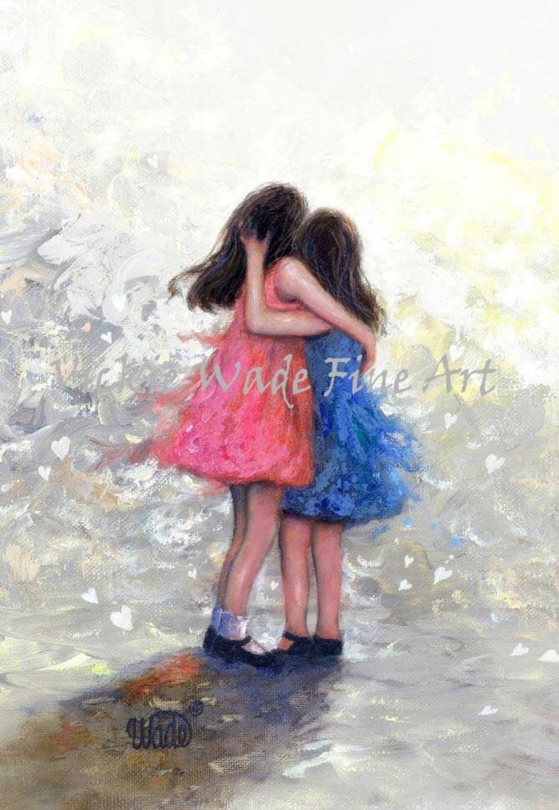 Sisters Art Print two sisters hugging, girls, sister wall decor, black and white sister art, sister gift, best friends, Vickie Wade Art image 1