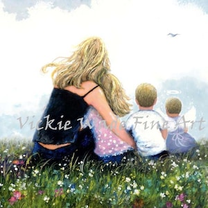 Mother and Three Children Art Print: Grief and Mourning Angel Baby