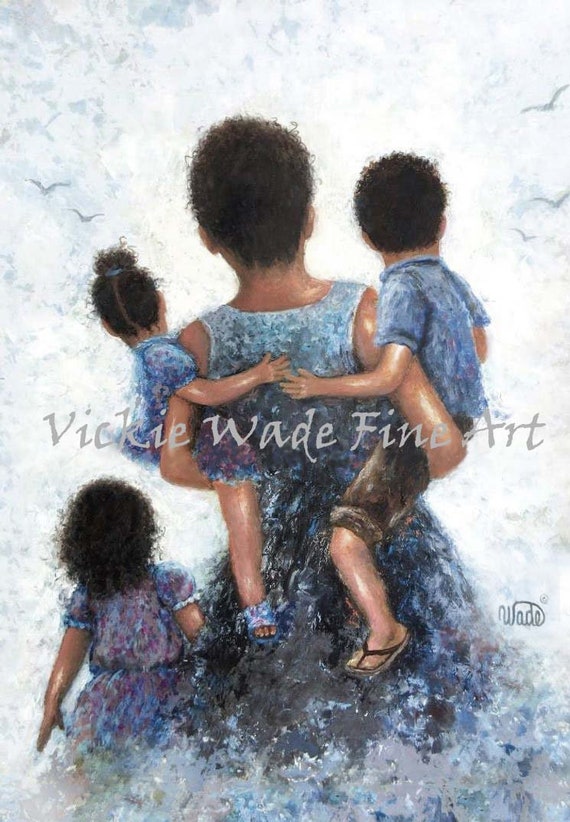 African American Mother Three Children Print Two Sisters and | Etsy