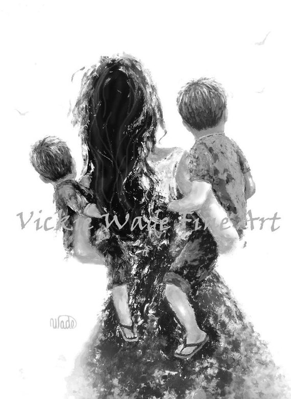 Mother Two Sons Art Print, Black and White by Vickie Wade - Etsy
