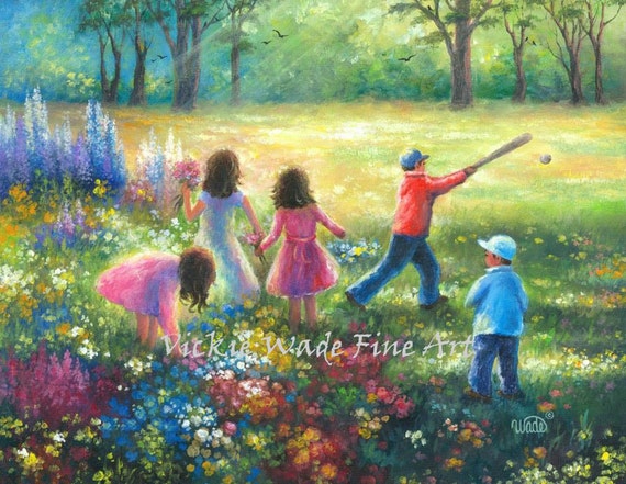 Five Garden Children Original Painting 16x20 Five Kids In Etsy