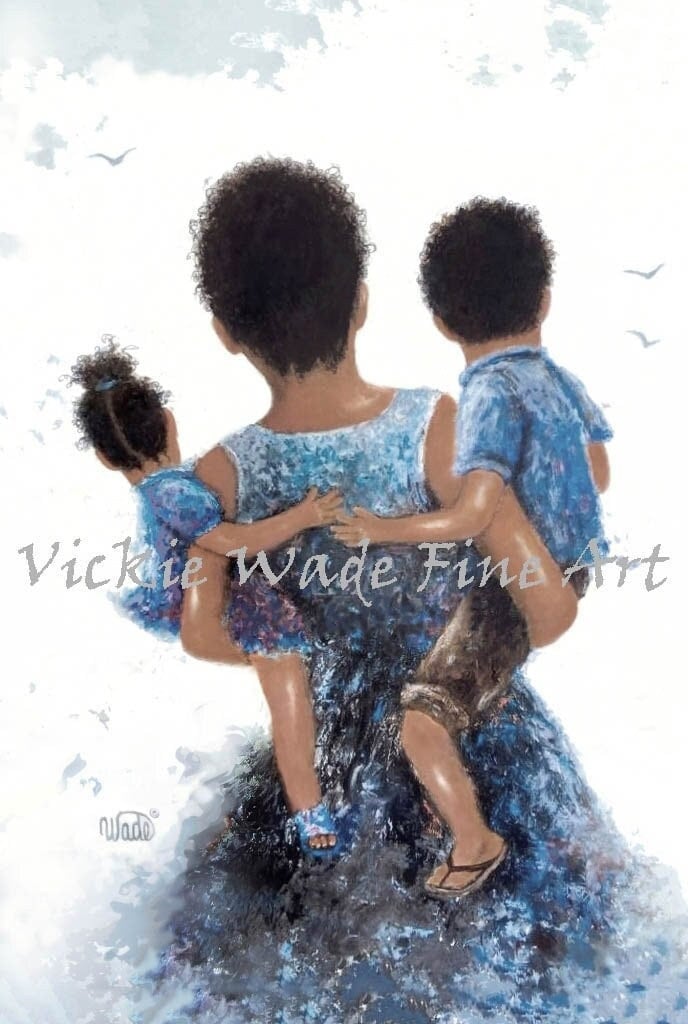 African American Mother and Children Art Print by Vickie Wade - Etsy