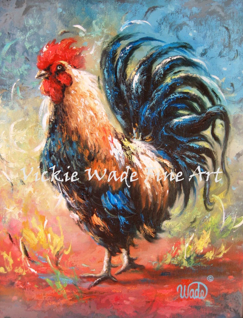 ROOSTER Art Print Rooster Paintings Roosters Chicken Etsy