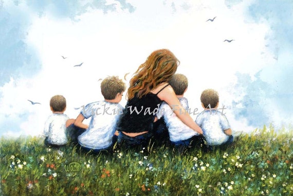 Mother Four Sons Art Print Four Brothers Four Boys Mom Mother