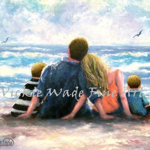 Beach Family Art Print: Mother, Father, Two Sons - Vickie Wade