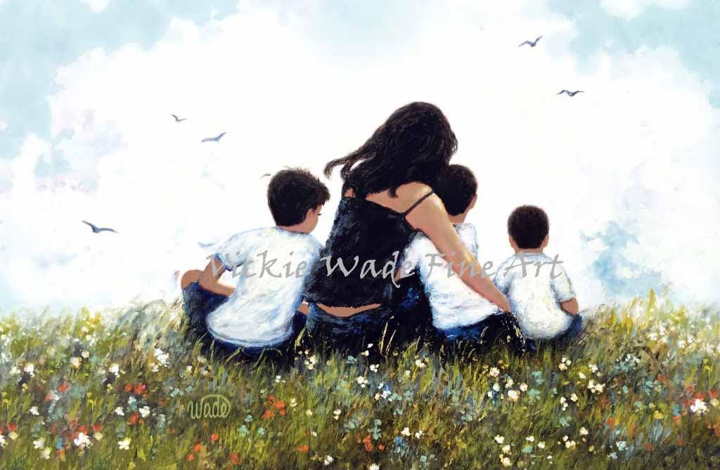 3Boys★mamaページ Mother and Three Sons Art Print: Mom Hugging Boys, Vickie Wade Art