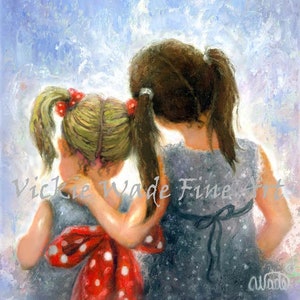 Sister Love Art Print: Two Girls Hugging, Vickie Wade Art