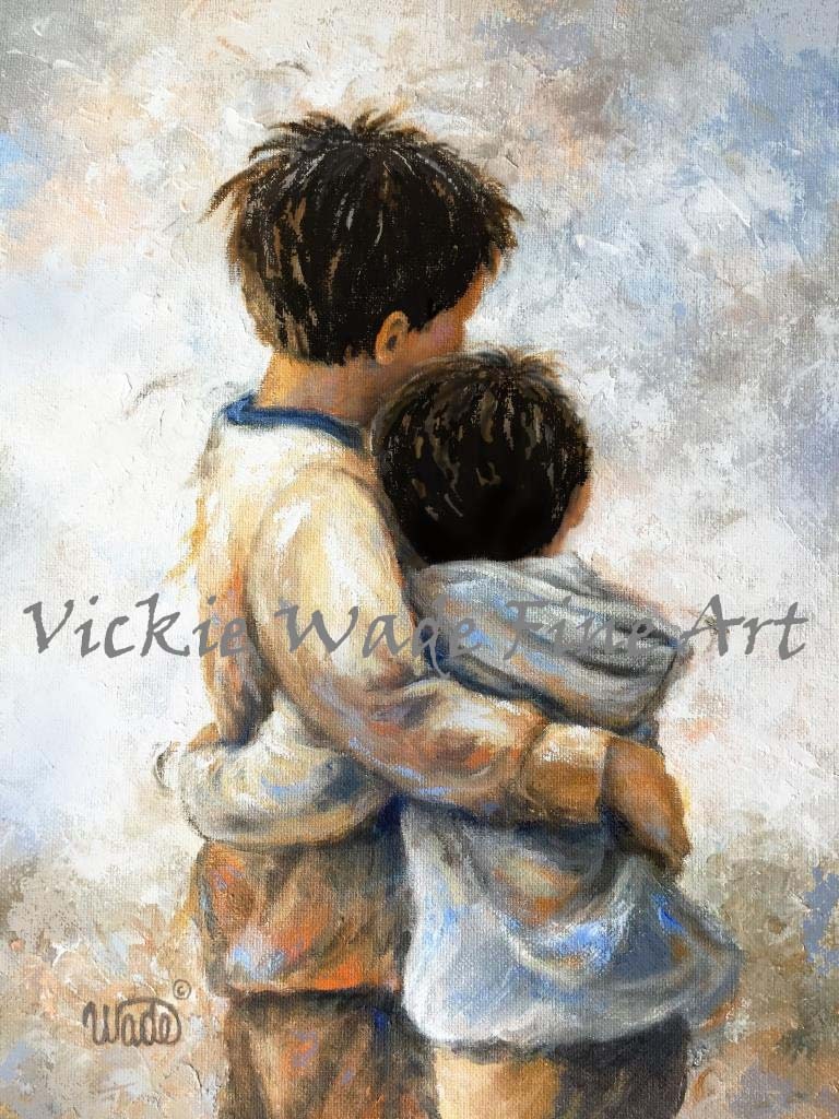 人気の雑貨がズラリ！ 抱き合う二人の兄弟のアートプリント、二人の息子、抱き合う二人 絵画