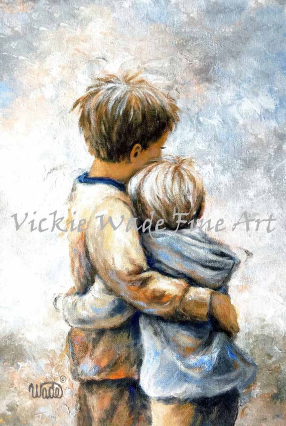Two Brothers Hugging Art Print: Vickie Wade Fine Art - Etsy