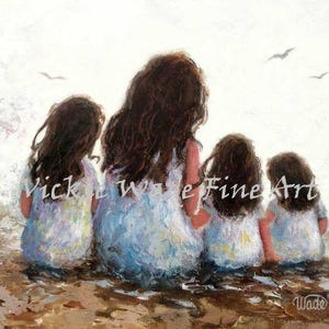 Mother and Three Daughters Beach Art Print - Vickie Wade Art