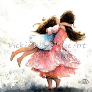 Two Sisters Art Print: Girls Twirling, Vickie Wade Art