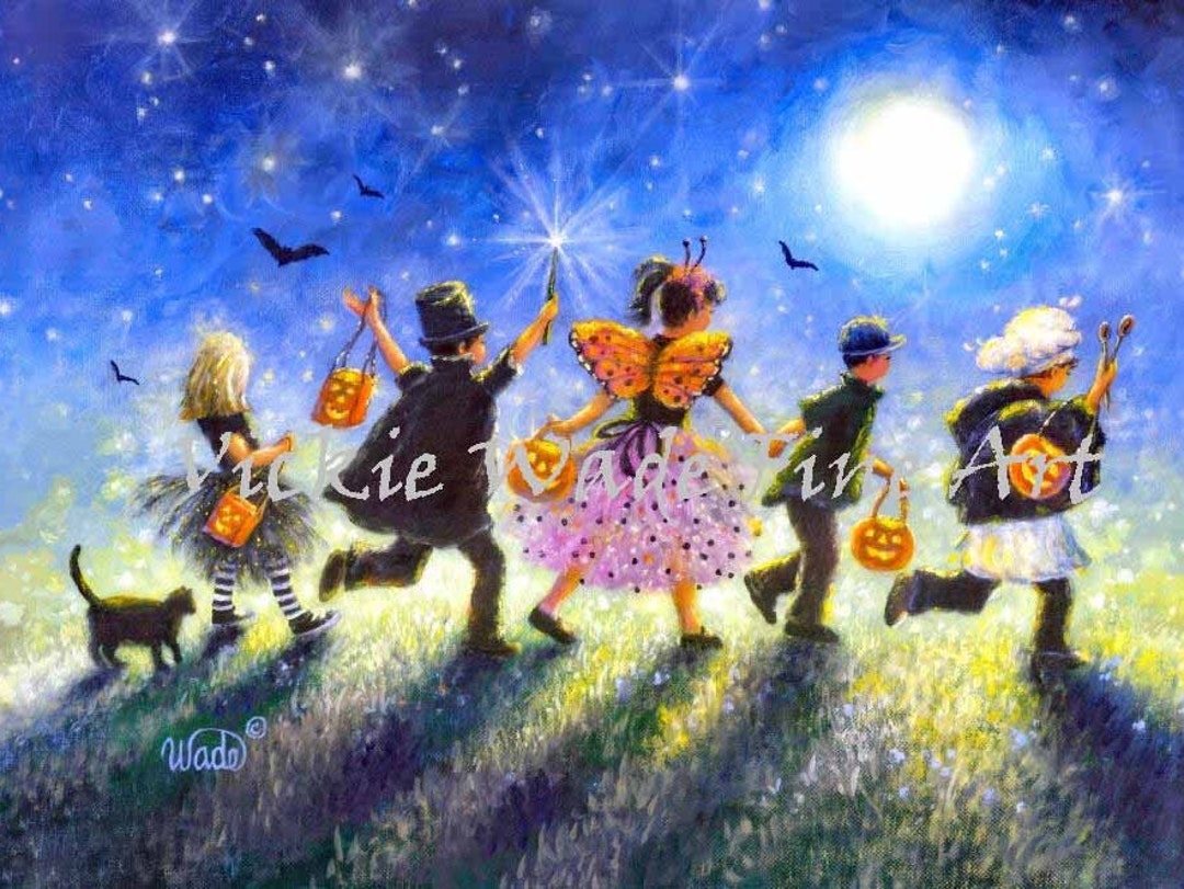 Halloween Children Art Print Trick or Treat Paintings Halloween