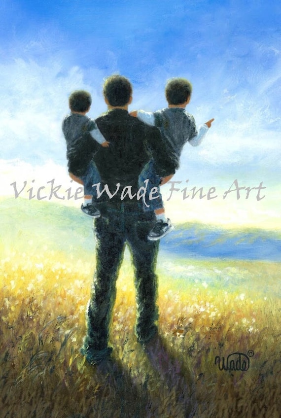 Father and Two Sons Art Print: Golden Field, Vickie Wade Art - Etsy
