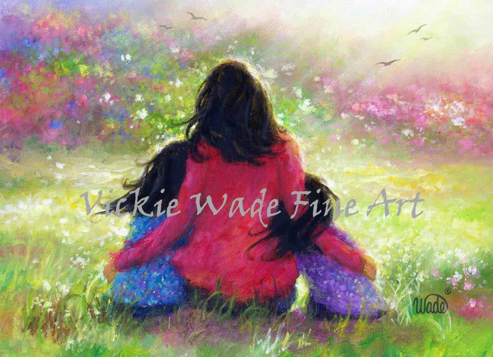 Mother and Two Daughters Art Print two girls paintings | Etsy