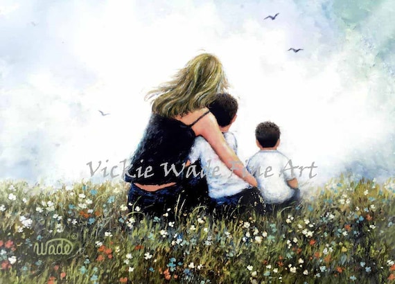 母と二人の息子のアートプリント：Vickie Wade Fine Art - Etsy 日本