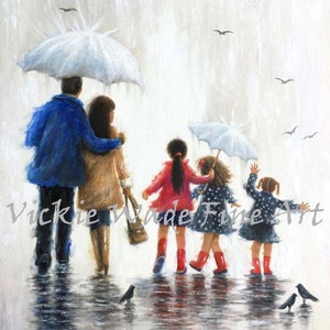 Three Daughters Art Print: Rain Family Illustration