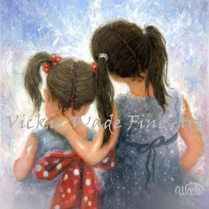 Sister Love Art Print: Two Girls Hugging, Vickie Wade Art