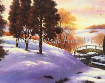 Snow Painting ORIGINAL oil painting Dawns Early Light 18X24 snow landscape Vickie Wade Art purple blue brown art original winter painting
