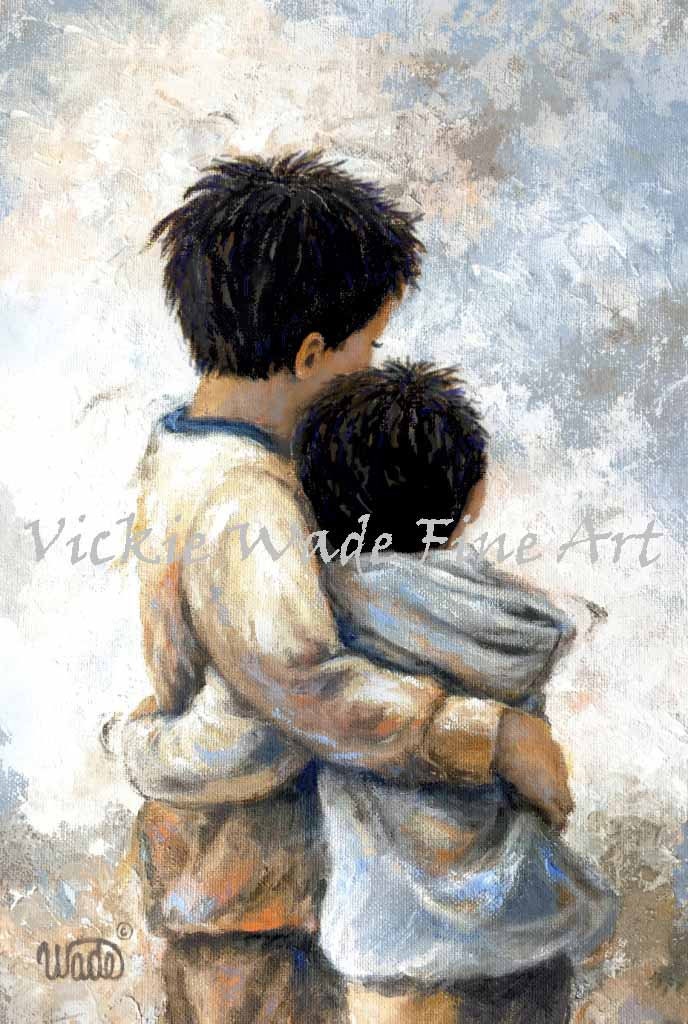 Two Brothers Hugging Art Print: Vickie Wade Fine Art - Etsy