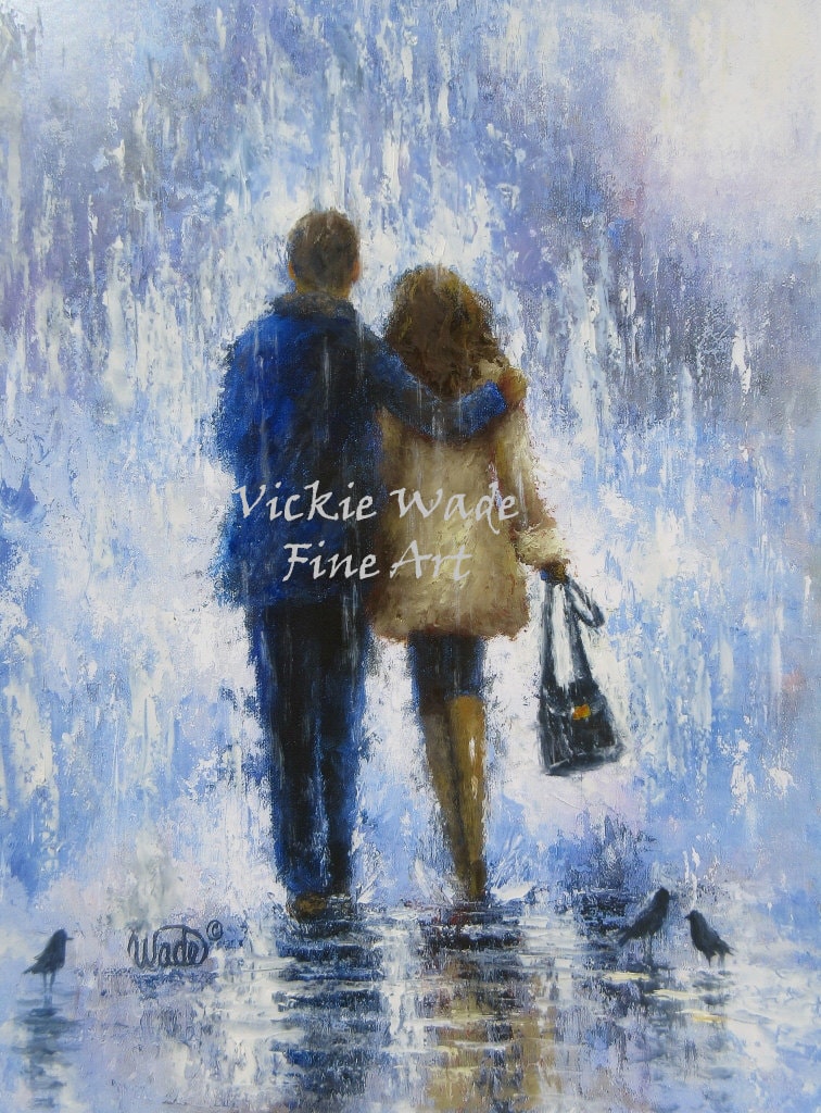Rain Lovers Art Print, Couple Walking in Rain by Vickie Wade - Etsy