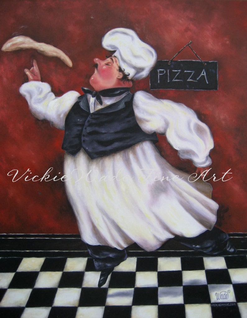 Fat Chefs Art Print Pizza Chef Kitchen Wall Decor Paintings Vickie Wade