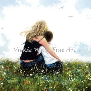 Mother and Son Art Print: Blonde Mom Hugging Boy, Vickie Wade Art