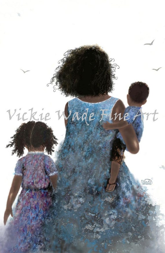African American Mother and Children Art Print: Vickie Wade Fine