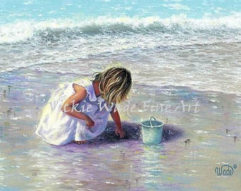 Beach Girl Art Print: Sea Glass, Shelling, Vickie Wade Art