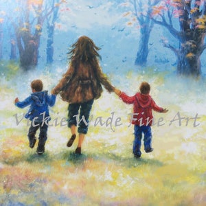 Mother Two Boys Art Print, two sons, two brothers, mom, wall art, mother paintings, mother's day gift, art, brother paintings, Vickie Wade