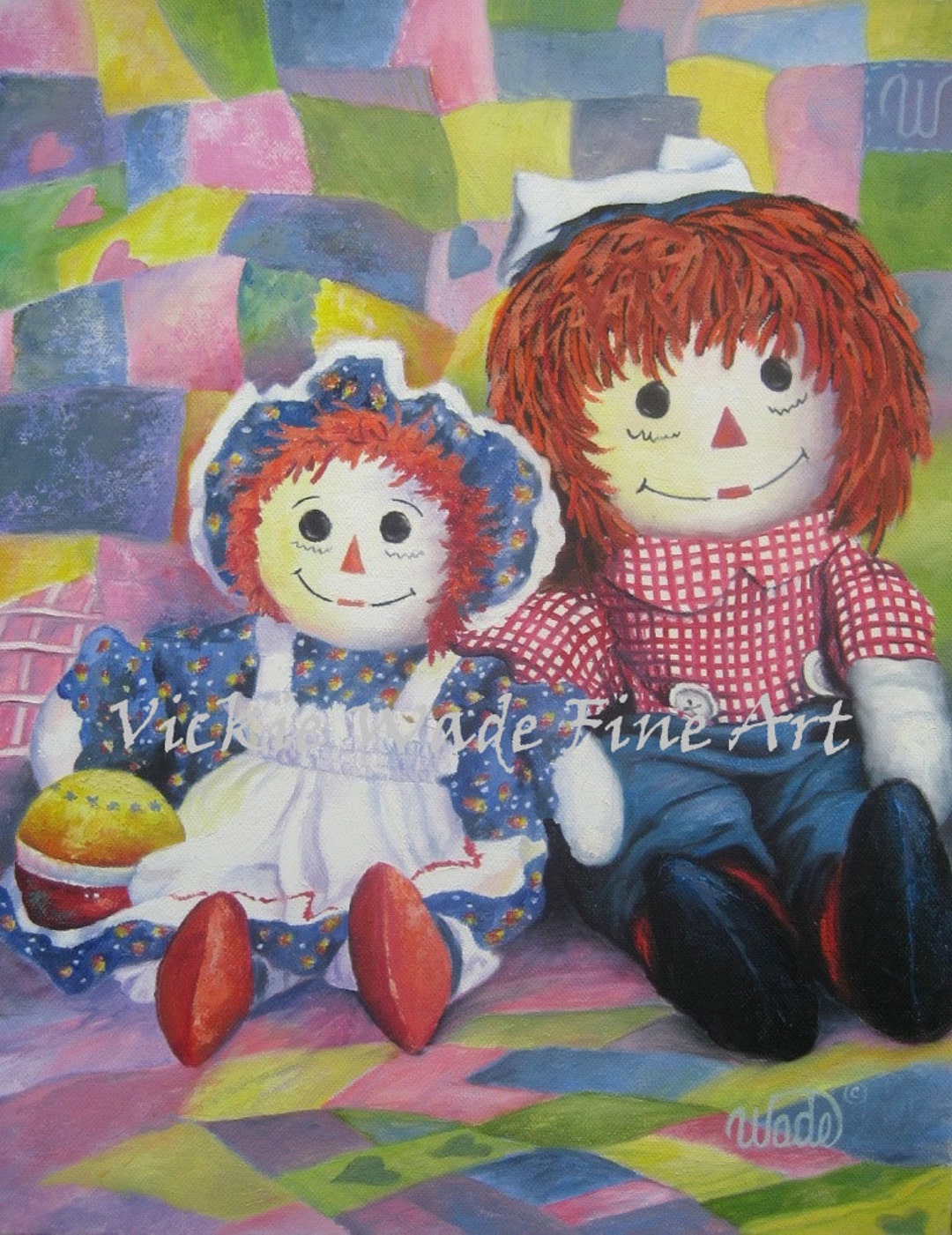 Raggedy Ann and Andy ORIGINAL Oil Painting 11x14, Children's Wall
