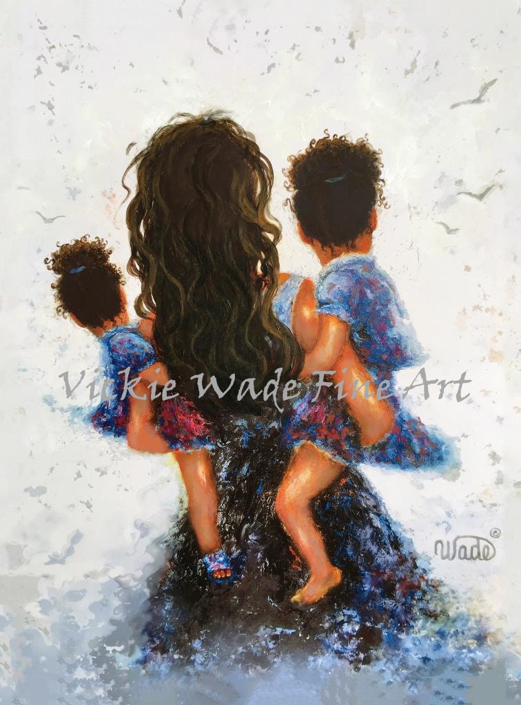 African American Mother Art Print mother two daughters Black | Etsy